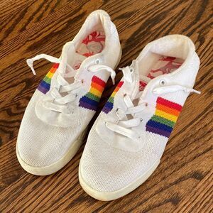 Roxy Women’s 8 White Canon Knit Rainbow Pride Sneaker Shoe Elastic Stretch